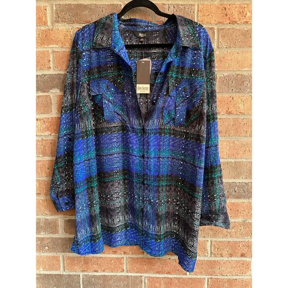 Slim Factor by Investments Tops - Slim Factor Blue Button Down Woman's blouse Size 3X